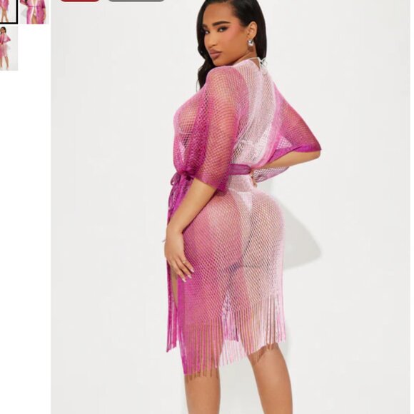 Touch Of Sun Fringe Cover Up Kimono - Pink - Picture 3 of 3